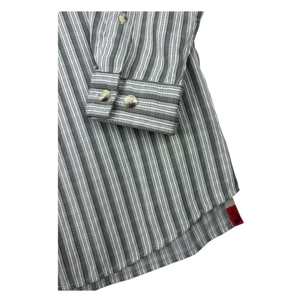 The North Face Men's Large Striped Roll-Tab Long Sleeve Shirt Zipper Pocket Hike